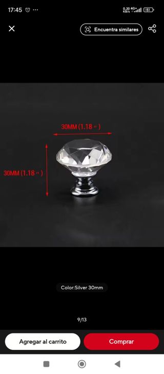 8 Tiradores Cristal Diamante