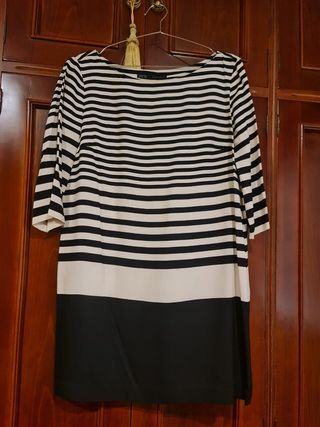 Vestido Zara rayas beige-negro.
