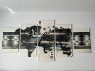 5 Cuadros mapa mundo - plata, negro