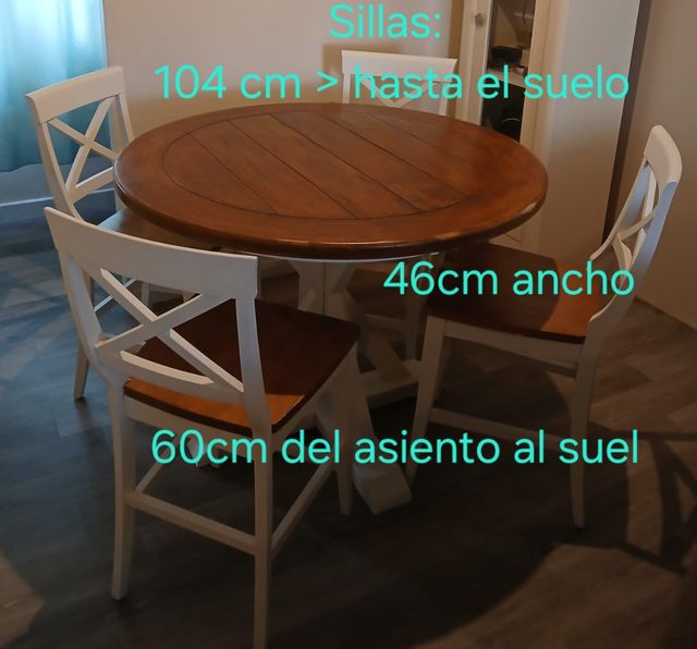 Mesa redonda madera + 4 sillas