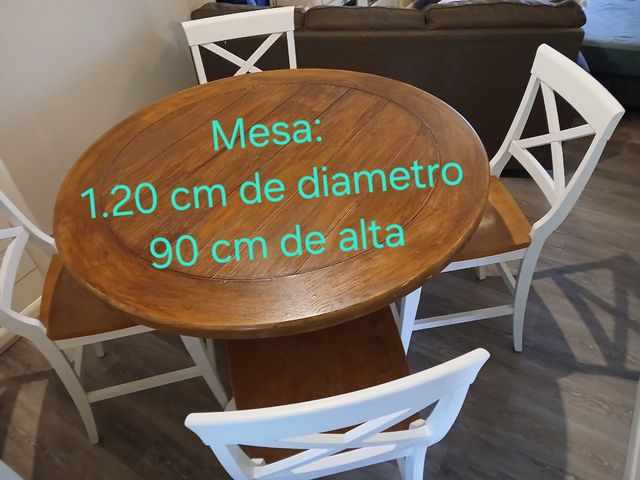 Mesa redonda madera + 4 sillas