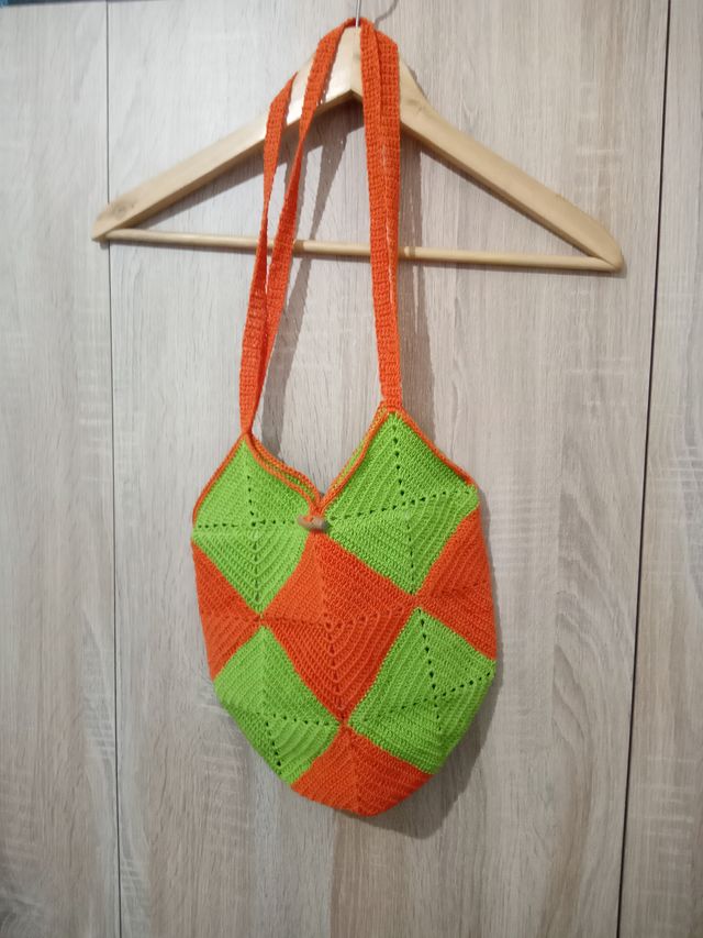 Saco Crochê Verde & Laranja