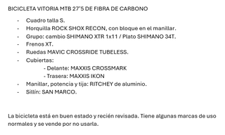 Bicicleta MTB carbono Vittorria 27.5