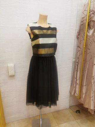 LIQUIDACION! Vestido midi negro y dorado