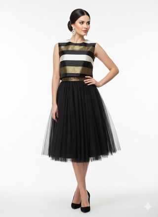 LIQUIDACION! Vestido midi negro y dorado