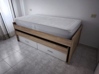 Cama nido con cajones - marrón y blanco