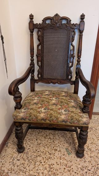 Silla vintage madera mimbre