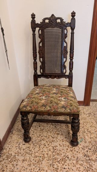 Silla vintage madera mimbre