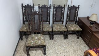 Silla vintage madera mimbre