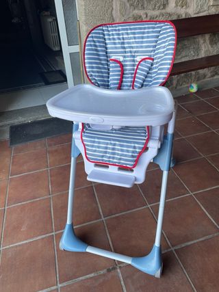 Trona bebé plegable, azul y roja