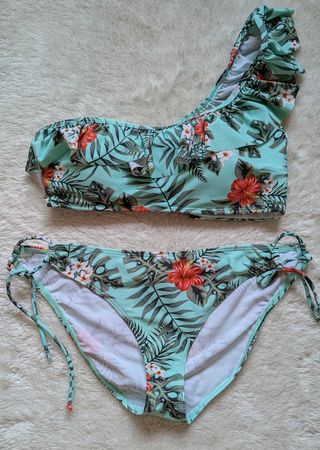 Bikini floral turquesa de un hombro - talla 42