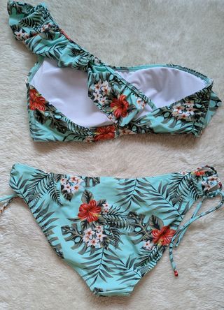 Bikini floral turquesa de un hombro - talla 42