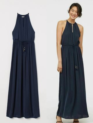 Vestito lungo seta HM blu notte Tg XS