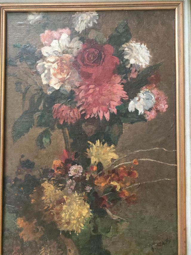 Dipinto olio fiori inizio '900