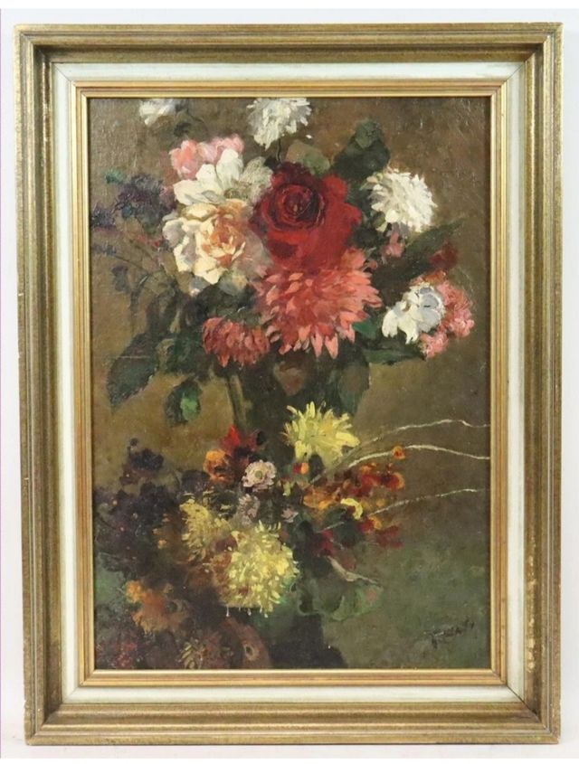 Dipinto olio fiori inizio '900