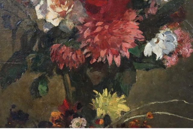 Dipinto olio fiori inizio '900