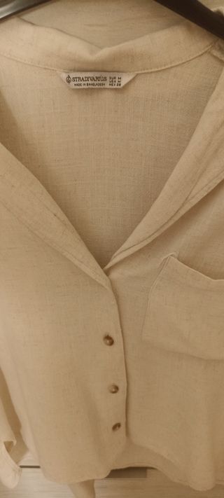 Camisa Stradivarius lino beige - M