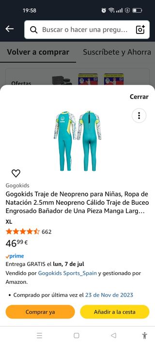 Traje neopreno niña 7 años talla XL