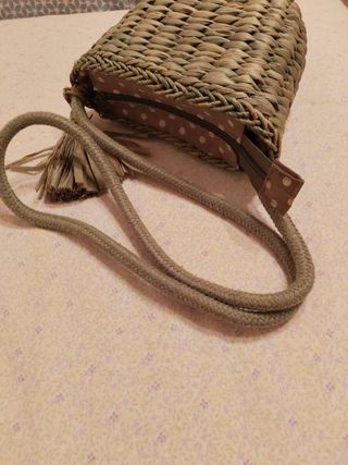 Bolso rafia beige y verde