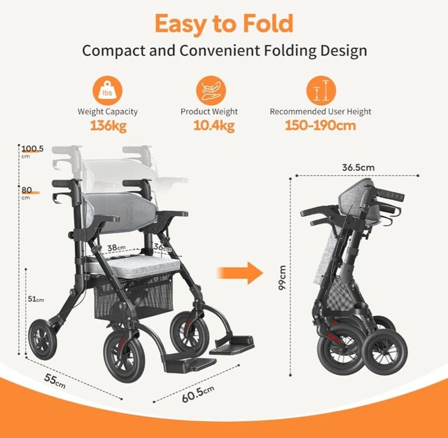 Andador 2 en 1 rollador + Silla de ruedas VOCIC