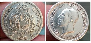 Moneda 50 Céntimos Alfonso XIII 1926 Plata PC S