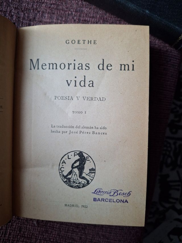 Libros antiguos Goethe. Memorias. 1922