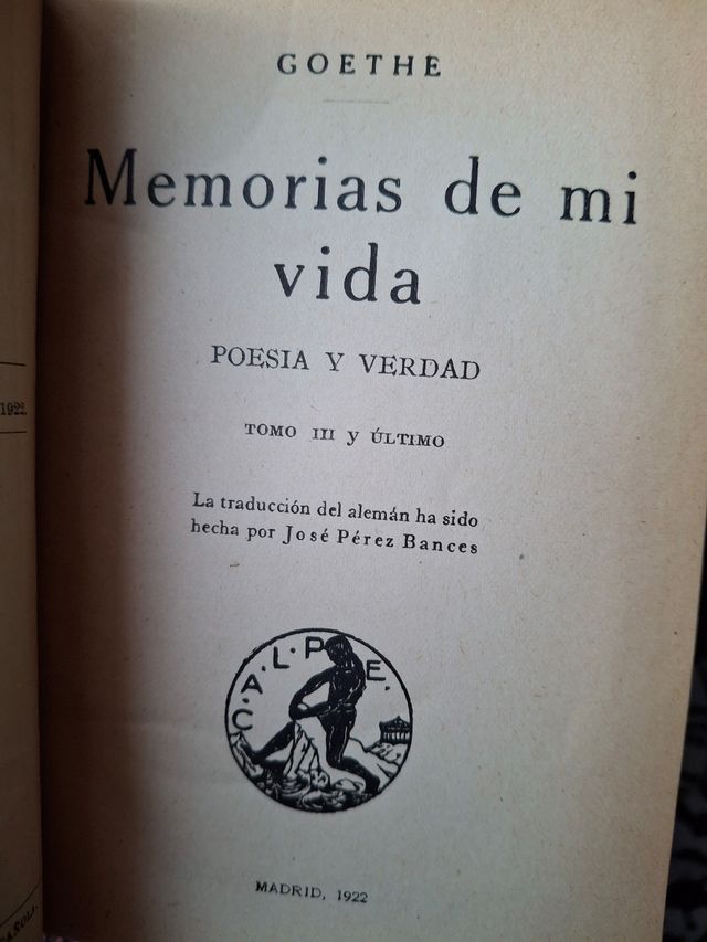 Libros antiguos Goethe. Memorias. 1922