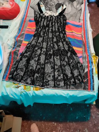 Vestido fiesta negro-plata
