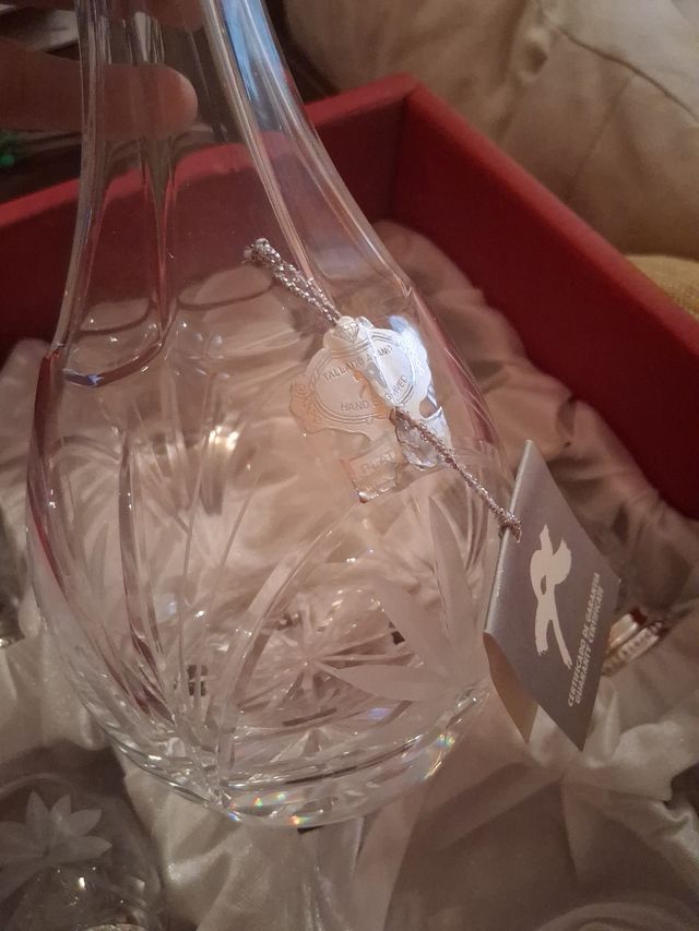 Juego licorera cristal tallado plata