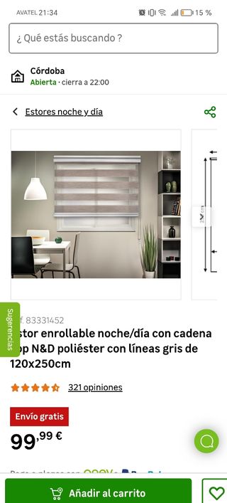 Estor Enrollable Noche/Día N&D 120x250cm