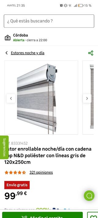 Estor Enrollable Noche/Día N&D 120x250cm