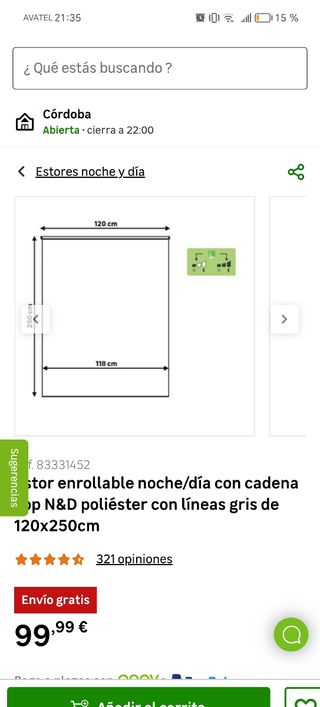 Estor Enrollable Noche/Día N&D 120x250cm