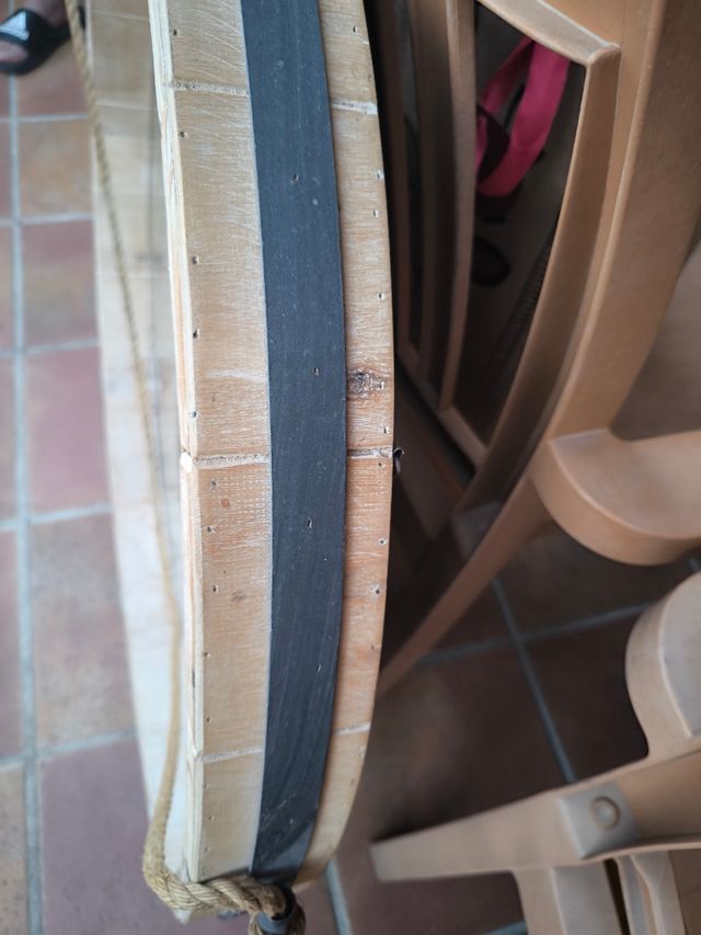 Espejo redondo madera antigua.