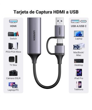 Capturadora HDMI UGREEN 4K 30FPS a 1080 60hz