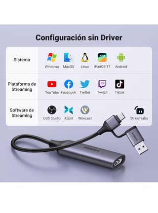 Capturadora HDMI UGREEN 4K 30FPS a 1080 60hz