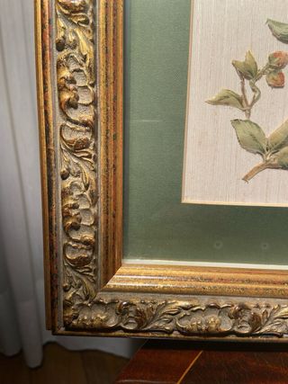 Cuadro bordado a mano, seda, marco dorado