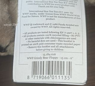 WWF peluche ORSO BRUNO GRIZZLY - 18 cm - Nuovo