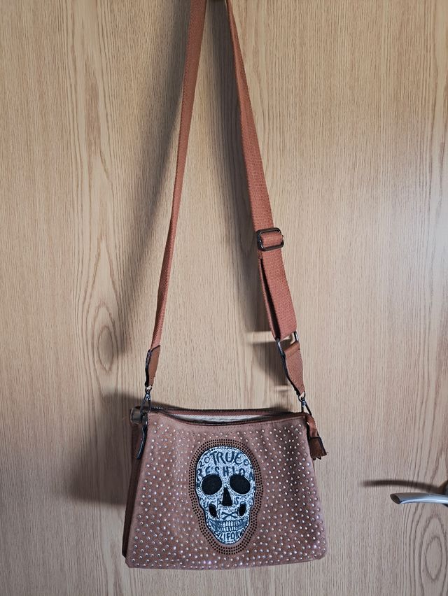 Bolso bandolera calavera marrón