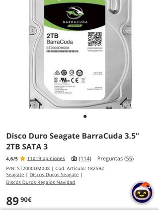 Disco Duro Seagate BarraCuda 3.5" 2TB SATA 3