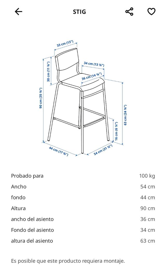 Taburete alto STIG Ikea - Negro