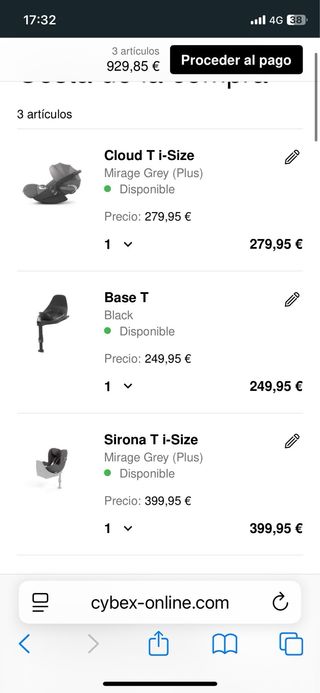 Silla coche Cybex grupo 0+/1 Isofix