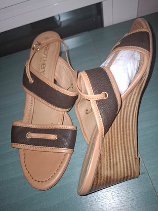 Sandalias Paco Herrero piel marrón beige 39