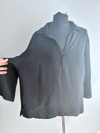 Blusa negra manga 3/4 Abotonafa talla 5XL