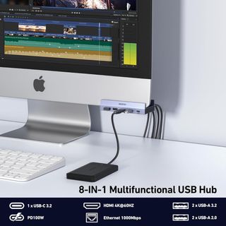 Hub USB-C BENFEI 8 en 1 acoplable a escritorio