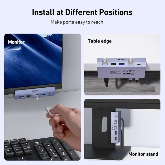 Hub USB-C BENFEI 8 en 1 acoplable a escritorio