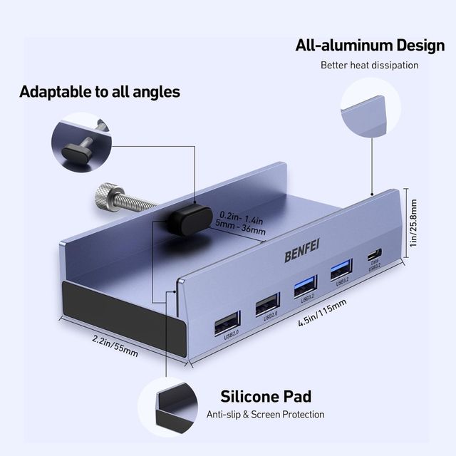 Hub USB-C BENFEI 8 en 1 acoplable a escritorio