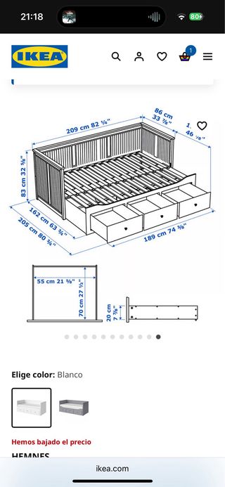 Cama nido Ikea HEMNES blanca