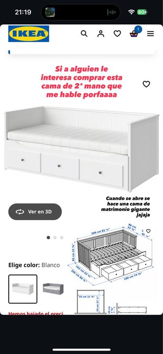 Cama nido Ikea HEMNES blanca