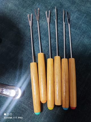 Juego fondue + 6 tenedores vintage