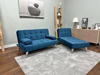 Sofá cama azul terciopelo
